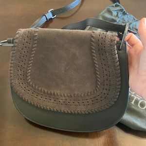 Vince Camuto black leather & grey suede saddle bag purse NWOT*